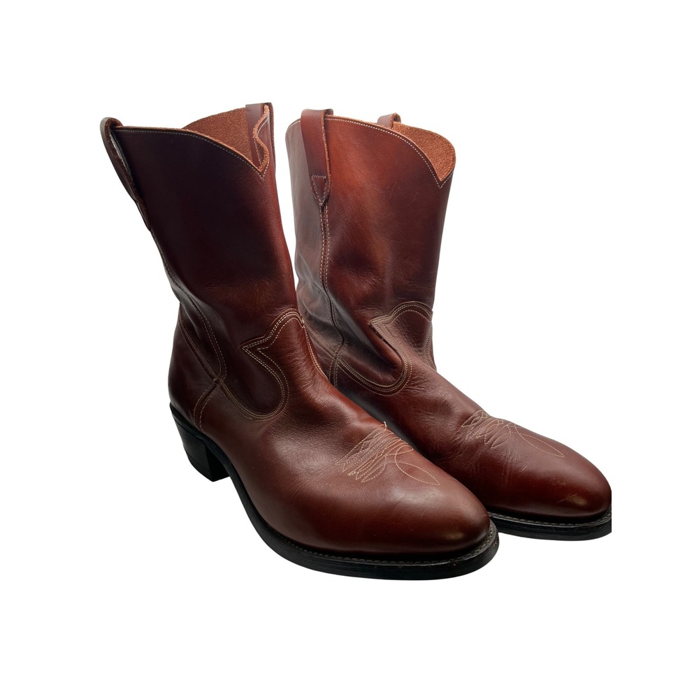 Mens Brown Leather Wellington Work Boots Mid Calf Pull On size 13 - Picture 3 of 15